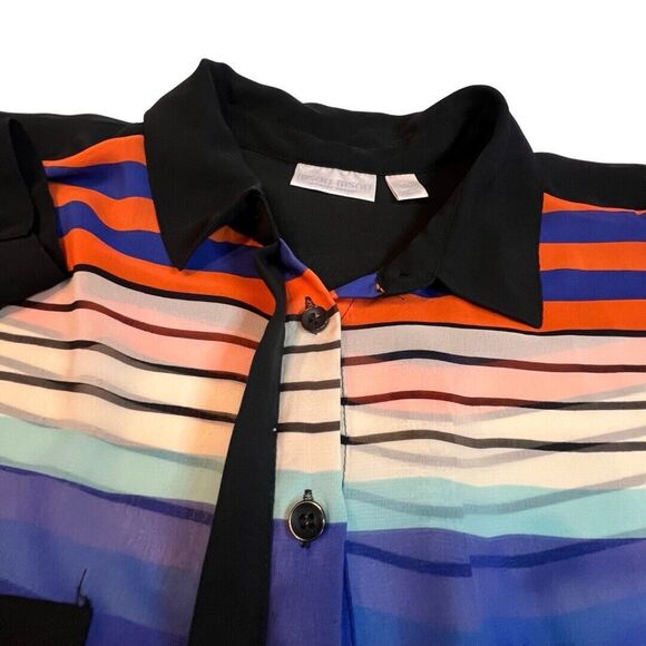 Bisou Busou Blouse Womens XL Colorful Bright Stripes Sheer Button Up Shirt - Picture 6 of 9